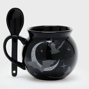 NIB Ceramic Moon, Bat & Stars Mug with Spoon